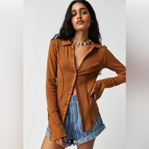 Free People Brown Long Sleeve Button Down Shirt